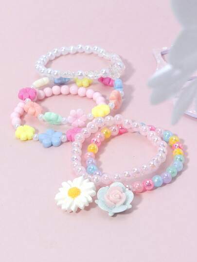 5 Pcs/Set Cute Daisy Bracelet Pendant, Charming Multicolor Beaded Flower Bracelet Set, Suitable For Girls Campus Birthday Holiday Party Gift Accessories Daily Casual College Vacation Wear Random Colors