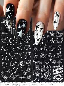 1/2 piezas Plantilla de uñas de acero inoxidable - Patrones de sol, luna y estrella, herramienta de estampado en caliente DIY duradera para uñas, placa de estampado en caliente de elementos del universo espacial, accesorios de moda para mujeres, plantilla de impresión de uñas de diseño fantástico - Plateado - Ver 2