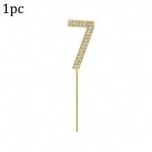 1pc Alloy Rhinestone Golden Number 0-9 Cake Toppers Birthday Decoration Wedding Digital Cake Decor - Gold - View 8