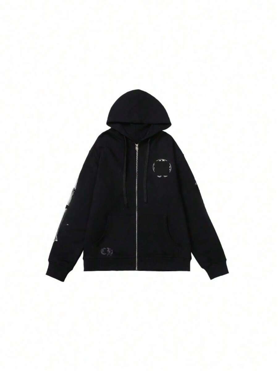 2025 Chrom Casual Print Casual Hooded Sweater Zip Shirt Hearts - 1 - 查看 1