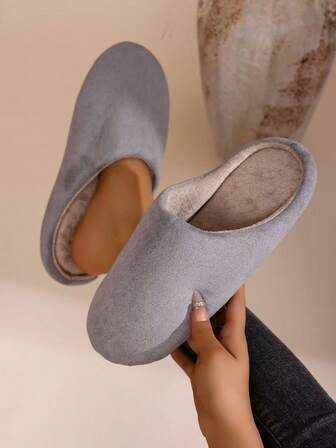 1 Pair Unisex Autumn/Winter Solid Color Faux Suede Fleece Slippers, Retro Memory Foam Casual House Slippers