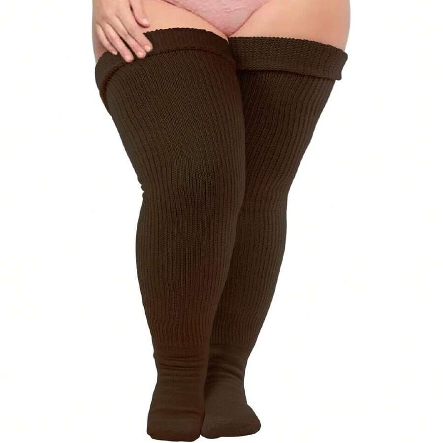 Plus Size Thigh High Socks For Thick Thighs Women- Thigh Highs Widened Extra Long Thick Knit Socks,28431938 - Cà phê nâu - Xem 1