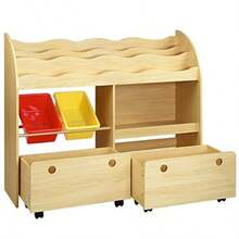 Bookshelf 3 Tiers Storage Book Shelf Bookshelves Corner Wall Toy Bookcase Rotating Display Shelves Home Living Room Bedroom Kindergarten Furniture With 2 Removable Bins Drawers Nature - As Pic - View 1