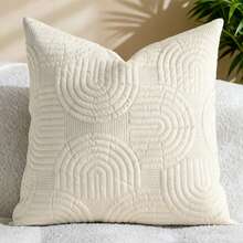 1/2 Pcs Plush Plush Decorative Throw Pillow Cover, Geometric Quilted Cushion Cover, Fluffy Soft Solid Color Rectangular Pillow Sham - Beige - View 12