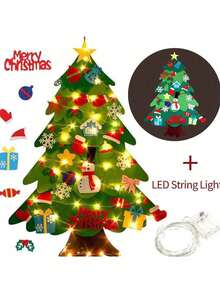 1 Set DIY Felt Christmas Tree With 5m LED String Lights, Christmas Home Decor, 2024 New Year Christmas Ornament, Santa Claus Christmas Gift - Green - View 10