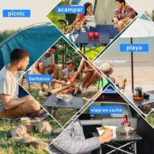 Mesa plegable portátil para camping, apta para 2-4 personas, ligera y enrollable para uso en exteriores, incluye bolsa de almacenamiento, ideal para senderismo, picnics, barbacoas, excursiones a la playa y comidas al aire libre. - Negro - Ver 7