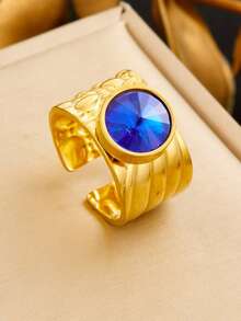 1 Peça Anel Aberto Elegante e da Moda em Aço Inoxidável para Mulheres, Ajustável em Tamanho, Decorado com Pedra de Olho de Gato, Strass e Outros Elementos, Adequado para Uso Diário ou Festas para Mulheres.