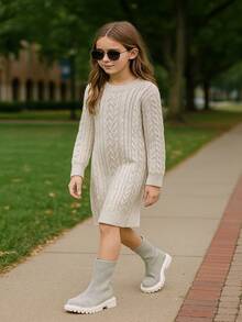 1 Pair Grey Tall Boots For Big Girls, Elastic Knit Fabric, Round Toe, Thick Sole, Comfortable Slip-On Design, Fashion British Style Mid-Calf Leg Warmers Boots, Suitable For 3-15 Years Old Female Students Daily, Casual, School, Outdoor, Spring/Autumn New - Light Grey - View 5