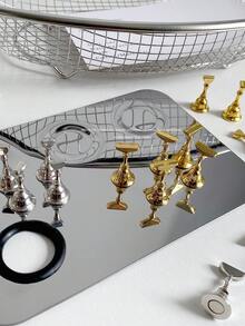 Set de decoraciones de arte de uñas 3D - Incluye base magnética rectangular, piezas de ajedrez de aleación transparente iridiscente de colores surtidos para DIY, exhibición de esmalte de uñas, accesorios de fotografía de uñas, accesorios de arte de uñas - Multicolor - Ver 4