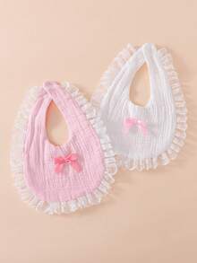 2 buah Celemek Katun Lembut, Celemek Air Liur, Dekorasi Pita Renda Putri Bayi, Perlengkapan Bayi Baru Lahir - MultiWarna - View 2