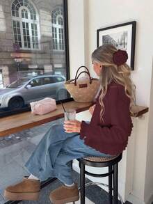 Casual Solid Color Ruffled Cardigan, Versatile For Spring And Autumn - Burgundy - View 6