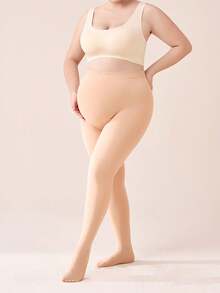 1 par de medias de maternidad de tono de piel con cintura ajustable. Soporte completo para el embarazo con panel abdominal de cintura alta y diseño sin hundimiento. Talla grande para uso en primavera y otoño.