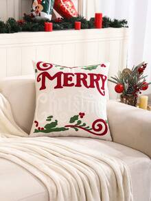 Miater 1pc/2pcs Christmas Decorative Pillow Cover, Plush Embroidered Farmhouse Style For Living Room Sofa, Holiday Gift - Red - View 6