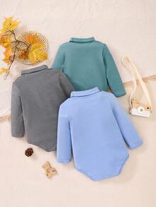 Warm Turtleneck Fleece Bodysuit For Babies & Toddlers, Suitable For Spring, Autumn And Winter - Blue - View 2