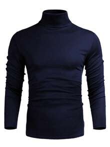 Men's Versatile Slim Fit Long Sleeve Knit Turtleneck Warm T-Shirt - Navy Blue - View 2