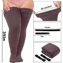 Plus Size Thigh High Socks For Thick Thighs Women- Thigh Highs Widened Extra Long Thick Knit Socks,28431943 - 金色 - 查看 2