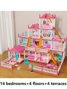 女孩新款娃娃屋玩具，儿童娃娃屋套装，娃娃屋游戏套装，DIY娃娃屋套件，公主娃娃屋过家家娃娃，娃娃屋，城堡别墅