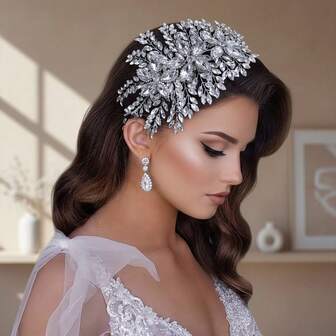 1 pieza Tocado nupcial hecho a mano completamente con rhinestones, accesorio para el cabello para eventos de boda y actuaciones