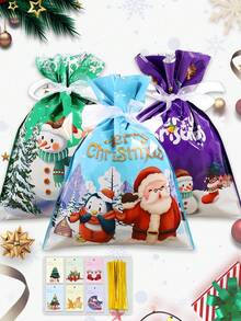 圣诞节抽绳礼品袋 30 件 3 种款式圣诞礼品袋圣诞节零食袋圣诞派对礼品袋糖果袋带丝带圣诞礼品袋抽绳，圣诞节 - 聖誕節 - 查看 3