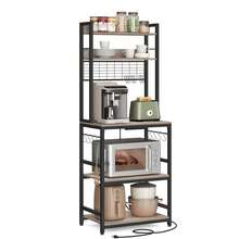 Scaffale Cucina con Multipresa, Scaffale per Microonde, Mobile Cucina, 14 Ganci, 40 x 60 x 170 cm, Greige e Nero - Grigio - Visualizzare 7