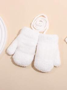 1 Pasang Sarung Tangan Bayi Warna Polos Tebal Bahan Fleece Hangat Musim Dingin Anti-Beku dengan Tali Pengikat untuk Bayi Laki-laki dan Perempuan - 1Pair - View 17