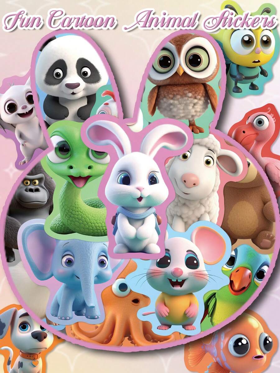 50 Stücke Spaß Cartoon Tier Aufkleber - Niedliche Cartoon Designs perfekt für Gitarre, Scrapbooks, Wasserflaschen, Tablets, Umschläge, Schreibtische, Koffer, Geschenke und Dekorationen - Verschiedenfarbig - Übersicht 1