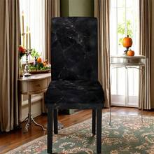 1/4/5/6/7/36 piezas Juego de fundas de asiento/cubiertas de silla con estampado de textura de mármol negro falso de estilo vintage, adecuado para interiores, comedor, hotel, opción ideal para decoración diaria moderna. El mantel se ajusta a la mesa de comedor cuadrada, las fundas de silla elásticas son lavables. - Multicolor - Ver 9