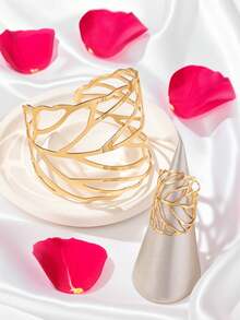 1个金属时尚几何叶子手链和1个金属时尚几何叶子戒指 - 金黃色 - 查看 3