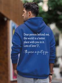 Sudadera con capucha casual y versátil con bolsillo canguro y estampado de eslogan cálido para hombres de Zrgoth, adecuada para parejas, otoño/invierno - azul real - Ver 3