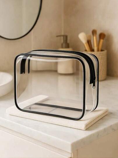 3pcs/Set High Quality PVC Makeup Bag, Suitable For Women And Girls, Large Capacity Travel Toiletry Organizer Bag With Zipper Closure, Lightweight, Fade-Resistant And Easy To Clean, Transparent PVC Makeup Bag, Beauty Products Storage Bag, Large Plastic Tote Travel Makeup Bag, Waterproof Handbag, Outdoor Travel Business Waterproof Dustproof Toiletry Cosmetic Organizer Bag, Gift, Convenient Waterproof Zipper Plastic Bag Toiletry Bag,Pouch,Makeup Pouch,Travel Essential