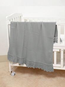 1pc Infant Knitted Solid Color Blanket With Delicate Lace Trim, Cozy Baby Blanket, Suitable For All Seasons - Grey - View 3
