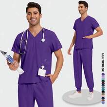 Medical Uniforms Men Women Unisex Nursing Clothes Beauty Costume Nurse Scrubs Sets Dentist Surgical Workwear Clinical Tops Pants - 42021-灰色 - 查看 9