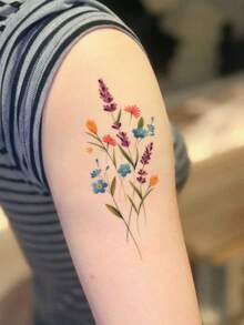 Waterproof, Sweatproof, Washable, Non-Reflective Temporary Tattoo Sticker, 1 Piece Of Cartoon Flower, Colorful Daisy Flower Tattoo Sticker, Suitable For People, Lasting 3-5 Days - 彩色 - 查看 5