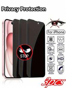 3-Pack Privacy Tempered Glass Screen Protector For IPhone 11/12/13/14/15/16/17, 17 Pro, 17 Pro Max, 17 Air Series, Smooth Surface, High Definition, Easy Installation, Anti-Scratch, 9H Hardness, Full Coverage Privacy Protection - Black - View 24