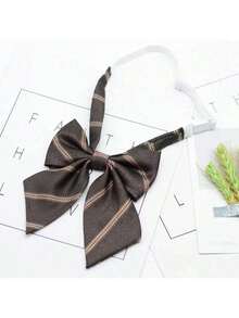 1pc Japanese Style Girls Striped Tie, JK Uniform Tie,Festival,Travel - Coffee Brown - View 10