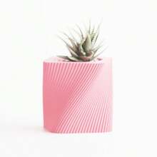 ORIZZONTE Modern Square Decorative Vase With Slanted Spiral Texture – Geometric Design For Succulents And Small Indoor Plants – Home/Office Gift Idea – Available In 2 Sizes – 100% Made In Italy, Shipping From Italy - 粉色 - 查看 4
