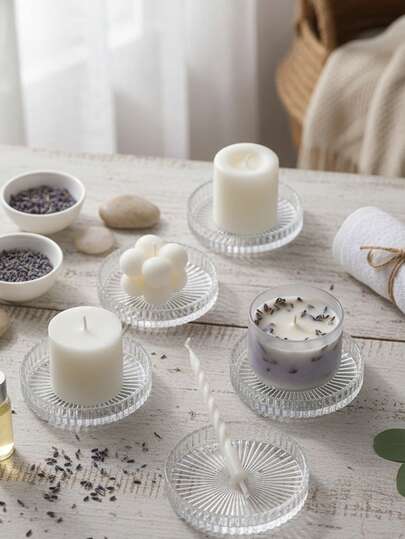 1Pc/1Set Glass Round Candle Holders, Candles Holder, Plates, Round Glass Candles, For Dinner, Plate Wedding, Party Table Centerpieces, Wedding, Coaster, Valentine's Day, Table Centerpieces, Room, Home Decoration, Coffee Coaster, Ashtray, Holiday Event Supplies, Family Party Theme Party, Fireplace Decoration, Table Decoration Pillar Candle Stand