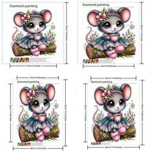 1 pezzo Dipinto di diamanti fai-da-te con simpatico topo cartoni animati, decorazione artistica con diamanti fatta a mano, decorazione da parete per camera da letto/soggiorno, kit di ricamo di diamanti, decorazione per la casa, regalo per le vacanze - Multicolore - Visualizzare 4