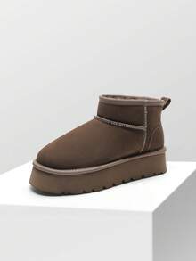 Women's Winter Furry Ankle Snow Boots,1.5 Inch Genuine Platform Booties Slip On Outdoor Indoor Shoes Fashion Warm Comfortable For Christmas Festival Commute Taupe Boots - 灰褐色 - 查看 10