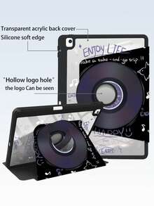 1 Piece, Purple Record CD Pattern Double-Sided Printing Tablet Rotating Protective Case, Transparent Acrylic Back Cover, Suitable For Ipad 10/9/11th 2025, Supports Automatic Wake/Sleep, Multi-Angle Support Method, With Pen Tray, Essential Protective Case Accessories For Office And Study, Non-Magnetic Protective Case - Purple - View 2