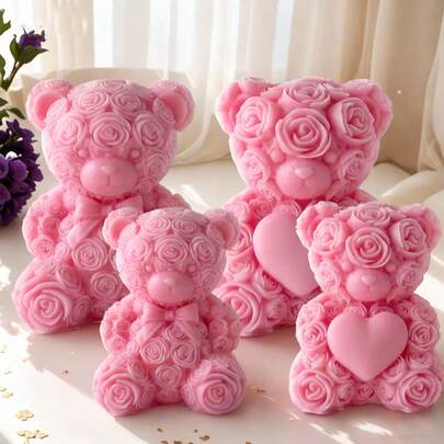 1pc Rose Bear Candle Mold, DIY Soap Resin Craft Plaster Display Mold, Suitable For Valentine's Day Decor And Handmade Gifts, Suitable For Beginners, Easy Demoulding And Reusable