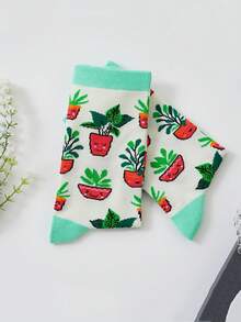 1pair/2pairs/5pairs Men's Fun Socks,Plants Middle Tube Socks,Casual Soprts Foot Letter Fun Socks,Men's And Women's Neutral Fun Patterns Socks,All Seasons