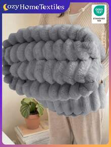 1pc Flannel Ribbed Blanket - The First Choice For Room Decoration, Plain Plush Blanket, Super Soft, Bed Blankets & Towel Blankets, Lightweight, Cozy And Warm Blanket, Soft And Easy Care, Simple Fabric Plush Shaggy Blanket, Home Textile, Gray Blanket, Multi-Purpose Blanket For Sofa, Oeko-Tex