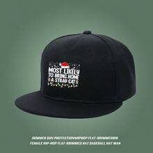 Black cap with a cute cat pattern and a straight style, featuring a Christmas hat design (Title incorporating the key words of this season's fashion trend) baseball cap snapback cap duckville cap low cap unisex flat bill cap breathable haphop baseball cap low cap sports Baseball cap graphic print duck cap snapback cap retro ball cap small head around visual fashionable large head around snapback - ブラック - チェックする 4