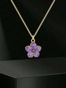 五色时尚甜美五瓣花吊坠项链，不锈钢链条，精致可爱，适合街头、派对、旅行、海滩度假、日常搭配，也是一份很棒的礼物。 - 彩色 - 查看 11