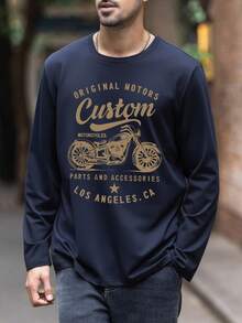 Áo thun nam cổ tròn in chữ tay dài thường ngày đi xe máy - Màu xanh hải quân - Xem 2