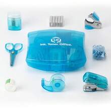 LD Products Blue Mini Office Supply Kit Portable Case With Scissors, Paper Clips, Tape Dispenser Set, Pencil Sharpener, Mini Stapler With Staples And Staple Remover,Blue - Blue - 查看 2