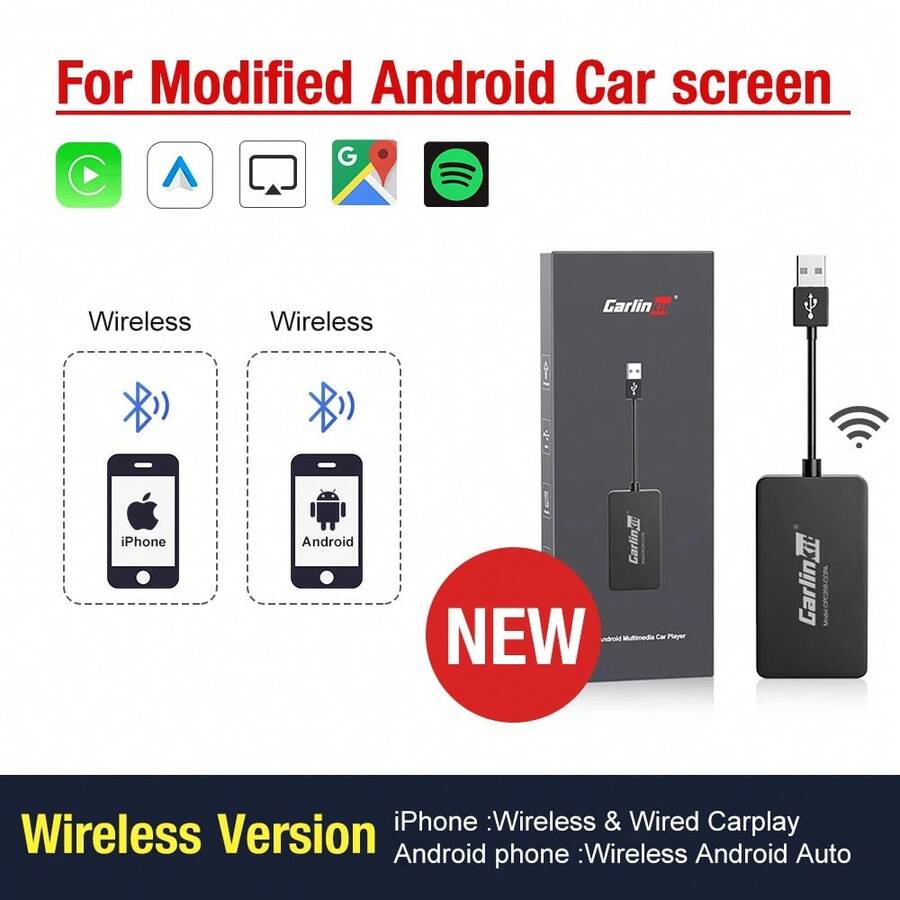 CarlinKit Dongle inalámbrico CarPlay y Dongle Android con cable, adaptador USB para Radio de coche Android modificada Mirrorlink - CCPA Negro - Ver 1
