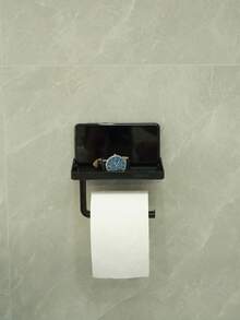 Elegant Wall-Mounted Metal Toilet Paper Holder With Storage Shelf - Self-Adhesive, No-Drill Installation, Double Layer Bathroom Organizer Bathroom Accessories Bathroom Tools