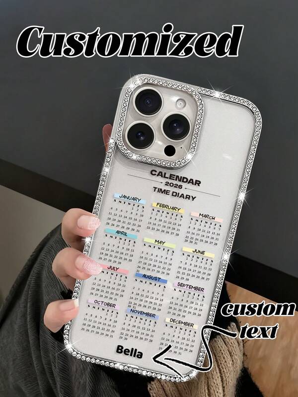 1. Personalized Customization 2026 Calendar Name Anti Drop Electroplated Shiny Diamond Phone Case, Compatible With IPhone 17/Air/17pro/17promax/16/15/14/13/12/11 And Other Models, Suitable For Giving Gifts To Friends And Others